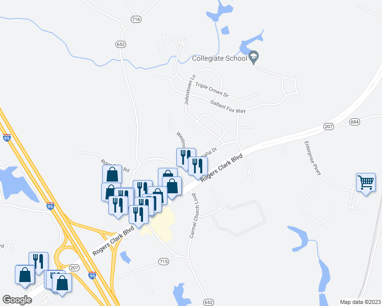 map of restaurants, bars, coffee shops, grocery stores, and more near 10435 Westgate Court in Ruther Glen