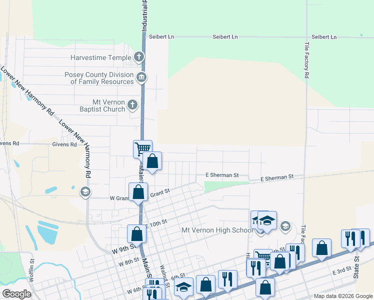 map of restaurants, bars, coffee shops, grocery stores, and more near 419 East Lincoln Avenue in Mount Vernon