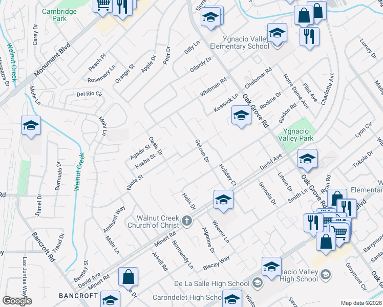map of restaurants, bars, coffee shops, grocery stores, and more near 1778 Klier Drive in Concord