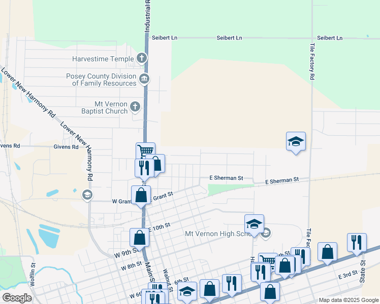 map of restaurants, bars, coffee shops, grocery stores, and more near 419 East Lincoln Avenue in Mount Vernon
