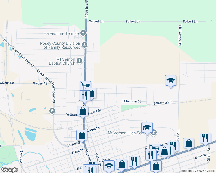 map of restaurants, bars, coffee shops, grocery stores, and more near 419 East Lincoln Avenue in Mount Vernon