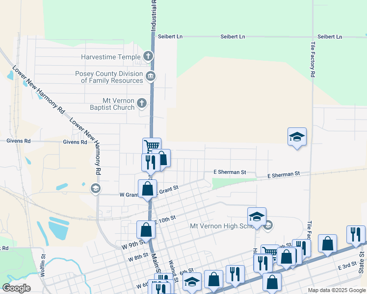 map of restaurants, bars, coffee shops, grocery stores, and more near 419 East Lincoln Avenue in Mount Vernon