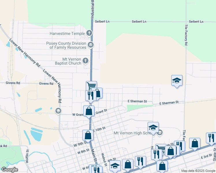map of restaurants, bars, coffee shops, grocery stores, and more near 419 East Lincoln Avenue in Mount Vernon