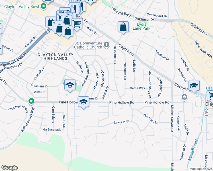 map of restaurants, bars, coffee shops, grocery stores, and more near 5569 Ohio Court in Concord