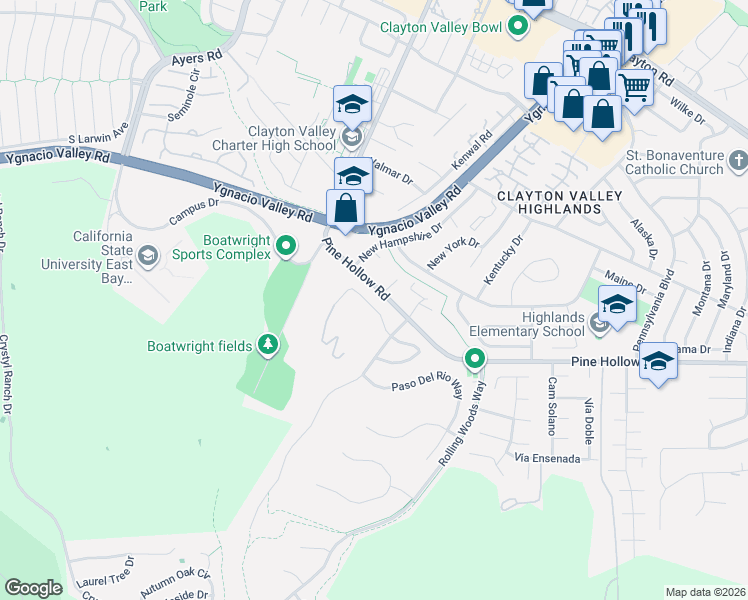 map of restaurants, bars, coffee shops, grocery stores, and more near 5251 Grasswood Court in Concord