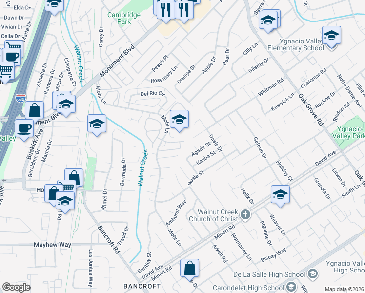map of restaurants, bars, coffee shops, grocery stores, and more near 1488 Dumaine Street in Concord