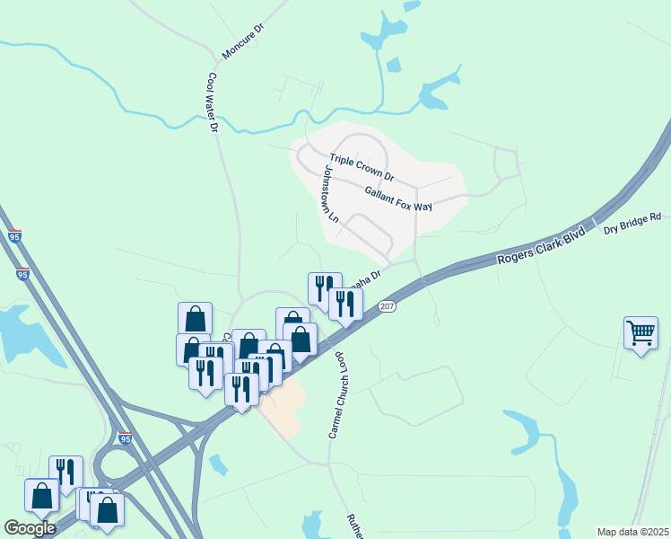 map of restaurants, bars, coffee shops, grocery stores, and more near 10425 Westgate Court in Ruther Glen
