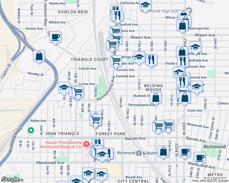 map of restaurants, bars, coffee shops, grocery stores, and more near 826 13th Street in Richmond