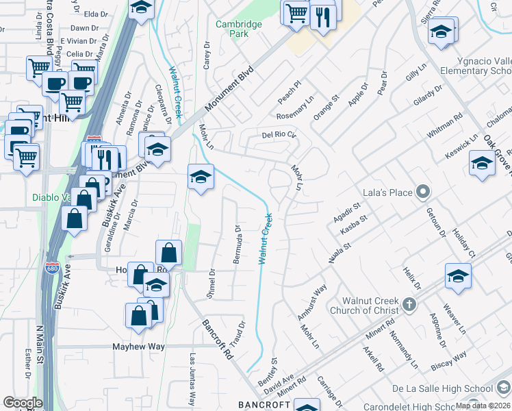 map of restaurants, bars, coffee shops, grocery stores, and more near 1341 Edinburgh Court in Concord