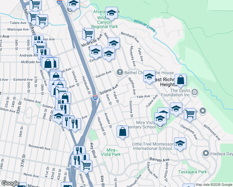 map of restaurants, bars, coffee shops, grocery stores, and more near 5619 Doremus Avenue in Richmond