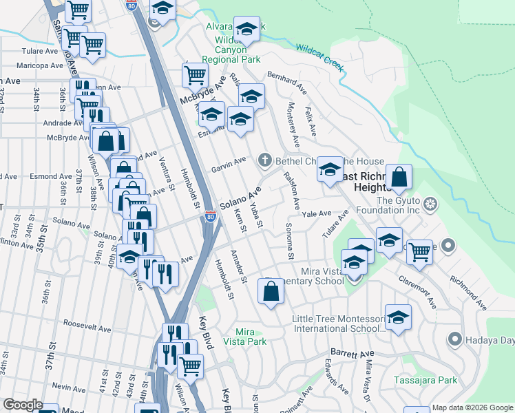 map of restaurants, bars, coffee shops, grocery stores, and more near 5619 Doremus Avenue in Richmond