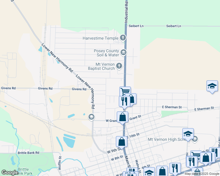 map of restaurants, bars, coffee shops, grocery stores, and more near 1500 Jefferson Street in Mount Vernon