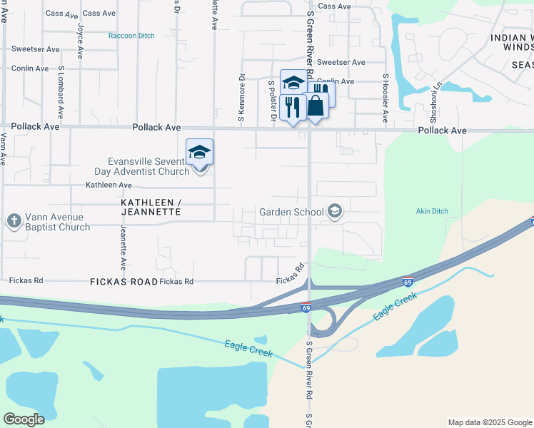 map of restaurants, bars, coffee shops, grocery stores, and more near 2500-2532 Chatham Court in Evansville