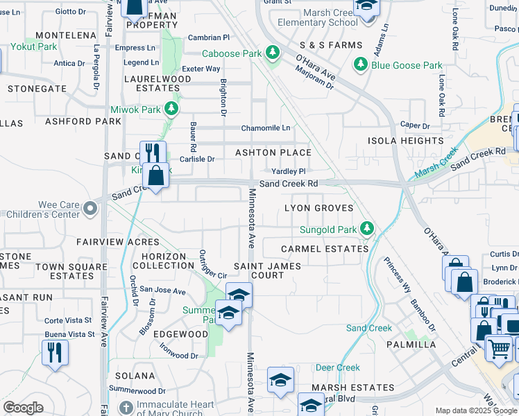map of restaurants, bars, coffee shops, grocery stores, and more near 1209 Tartarian Court in Brentwood