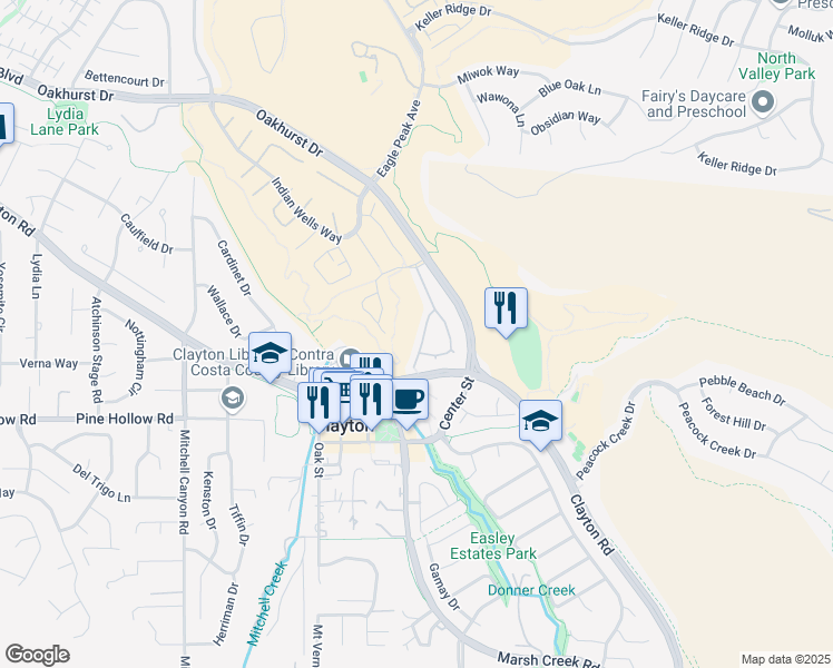 map of restaurants, bars, coffee shops, grocery stores, and more near 1282 Shell Circle in Clayton