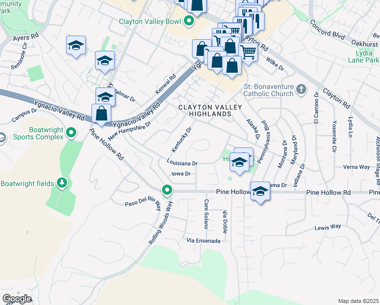 map of restaurants, bars, coffee shops, grocery stores, and more near 1289 Kansas Circle in Concord