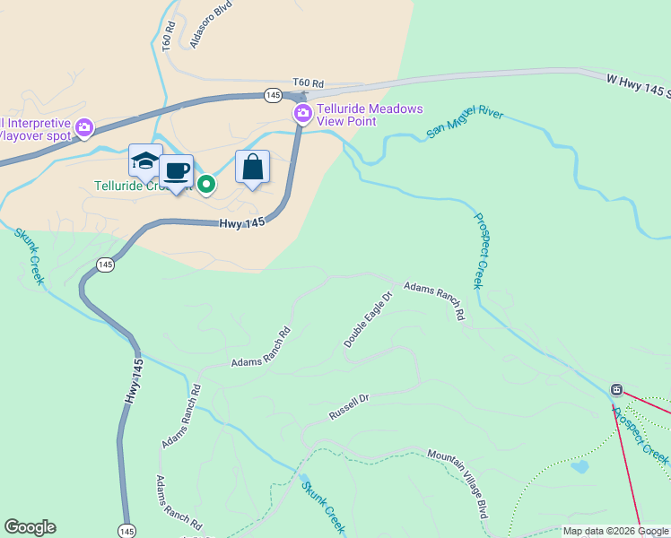 map of restaurants, bars, coffee shops, grocery stores, and more near 240-254 Adams Ranch Rd in Mountain Village