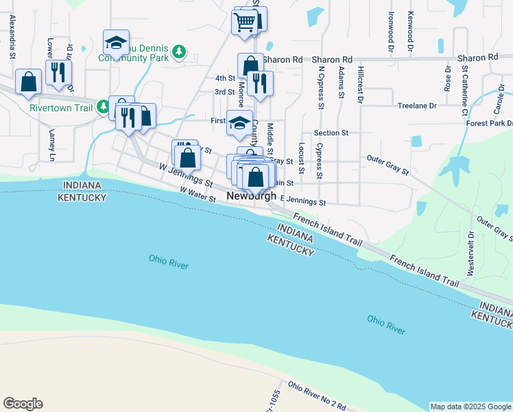 map of restaurants, bars, coffee shops, grocery stores, and more near in Newburgh