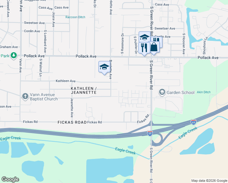 map of restaurants, bars, coffee shops, grocery stores, and more near 4311 Frisse Avenue in Evansville