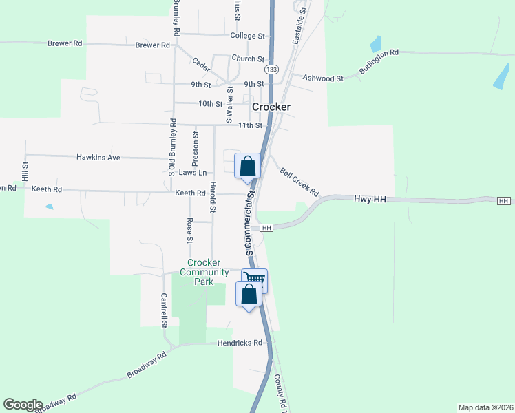 map of restaurants, bars, coffee shops, grocery stores, and more near 318 South Frisco Street in Crocker