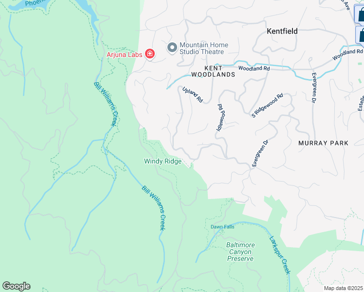 map of restaurants, bars, coffee shops, grocery stores, and more near 309 Crown Road in Kentfield