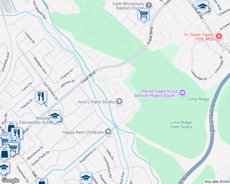 map of restaurants, bars, coffee shops, grocery stores, and more near 740 Sunflower Court in Concord