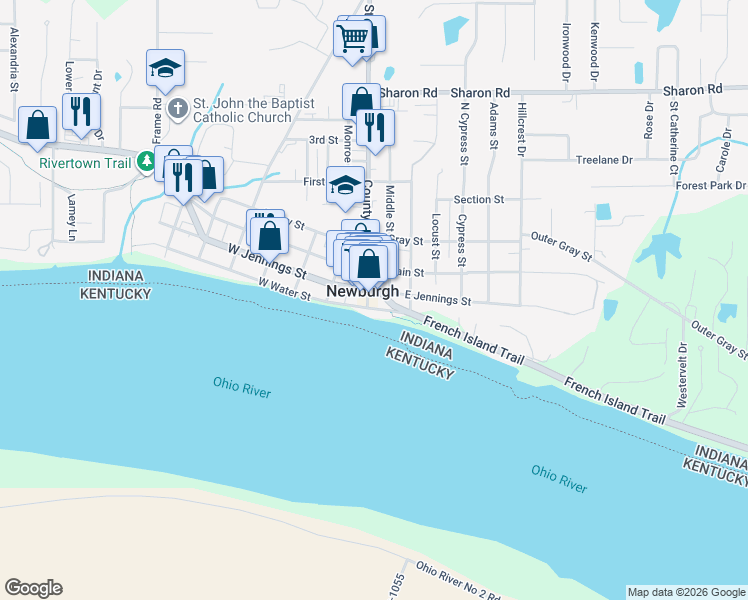 map of restaurants, bars, coffee shops, grocery stores, and more near 7 State Street in Newburgh