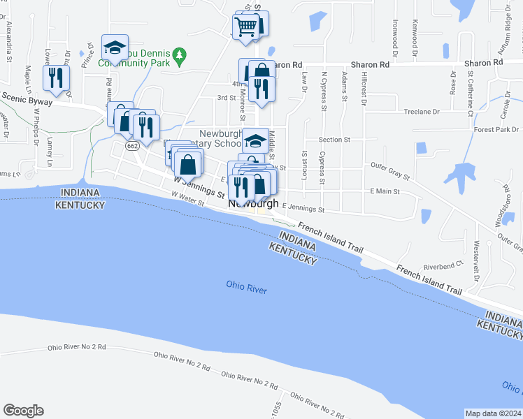 map of restaurants, bars, coffee shops, grocery stores, and more near in Newburgh