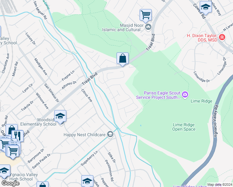 map of restaurants, bars, coffee shops, grocery stores, and more near 740 Sunflower Court in Concord
