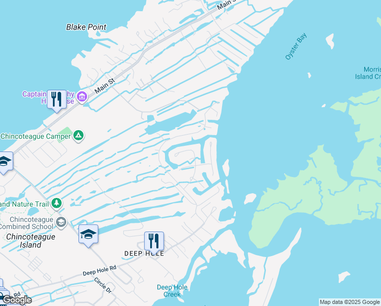 map of restaurants, bars, coffee shops, grocery stores, and more near 5376 Pearl Drive in Chincoteague