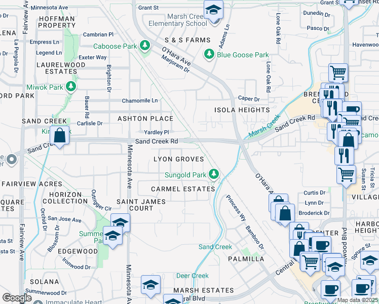 map of restaurants, bars, coffee shops, grocery stores, and more near 606 Wassen Court in Brentwood