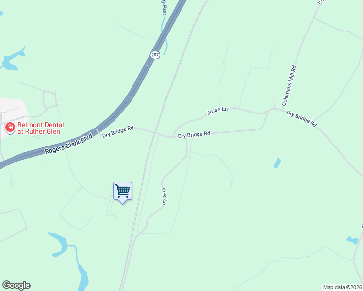 map of restaurants, bars, coffee shops, grocery stores, and more near 11498 Dry Bridge Road in Ruther Glen