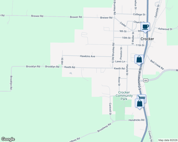 map of restaurants, bars, coffee shops, grocery stores, and more near 313 Keeth Rd in Crocker
