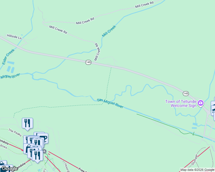 map of restaurants, bars, coffee shops, grocery stores, and more near 632 Road in Telluride