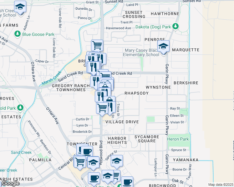 map of restaurants, bars, coffee shops, grocery stores, and more near 220 Whispering Oaks Court in Brentwood
