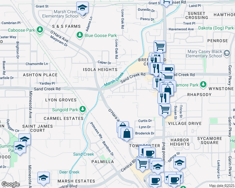 map of restaurants, bars, coffee shops, grocery stores, and more near 352 Jefferson Drive in Brentwood