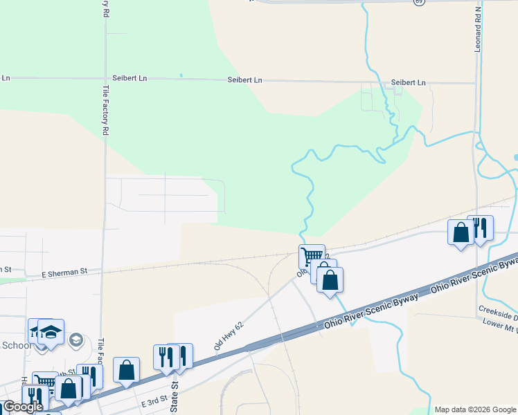 map of restaurants, bars, coffee shops, grocery stores, and more near 1342 Cardinal Drive in Mount Vernon