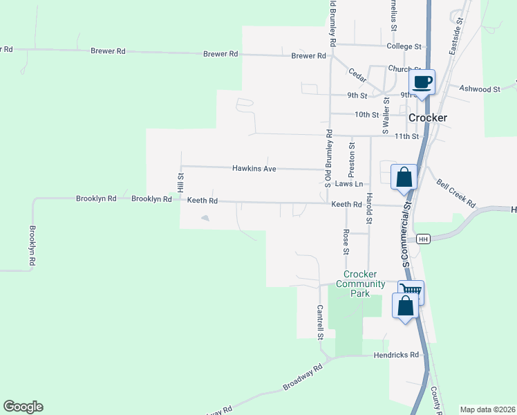map of restaurants, bars, coffee shops, grocery stores, and more near 313 Keeth Road in Crocker