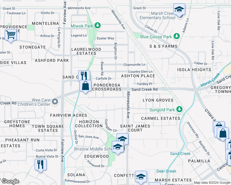 map of restaurants, bars, coffee shops, grocery stores, and more near 1106 TACHELLA Way in Brentwood