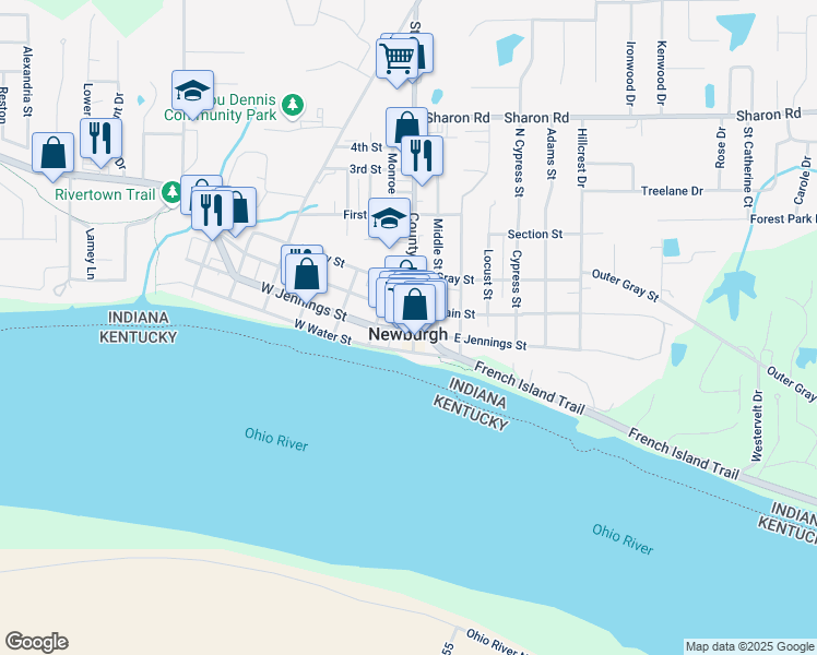 map of restaurants, bars, coffee shops, grocery stores, and more near in Newburgh