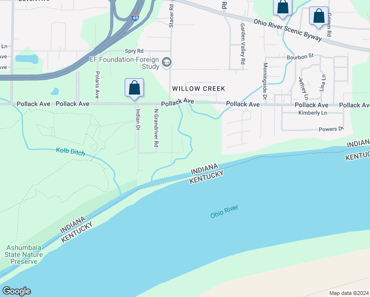 map of restaurants, bars, coffee shops, grocery stores, and more near 6222 County Road 1080 West in Newburgh