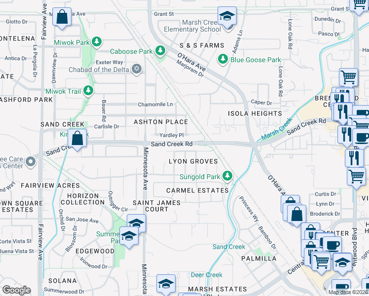 map of restaurants, bars, coffee shops, grocery stores, and more near 711 Thompsons Drive in Brentwood