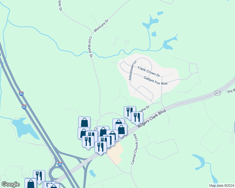 map of restaurants, bars, coffee shops, grocery stores, and more near 23208 Westwood Court in Ruther Glen