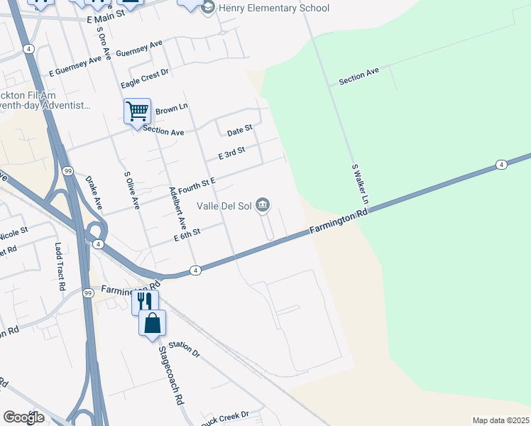 map of restaurants, bars, coffee shops, grocery stores, and more near 2007 Del Rey Court in Stockton