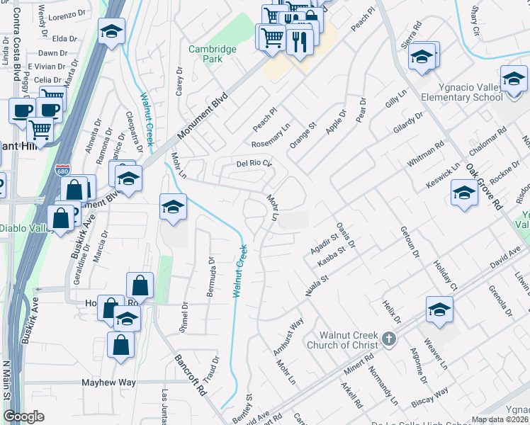 map of restaurants, bars, coffee shops, grocery stores, and more near 1045 Mohr Lane in Concord