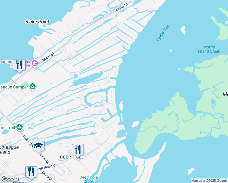 map of restaurants, bars, coffee shops, grocery stores, and more near 5313 Sunrise Shore in Chincoteague