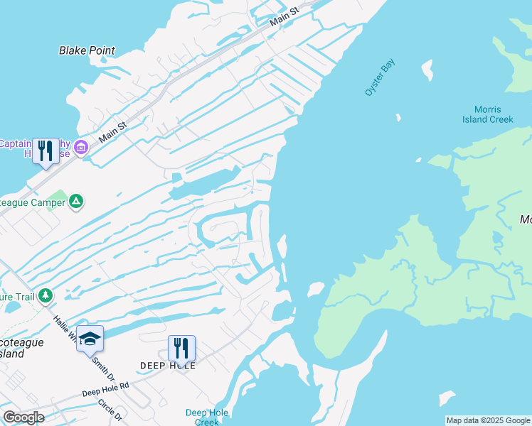 map of restaurants, bars, coffee shops, grocery stores, and more near 5313 Sunrise Shore in Chincoteague