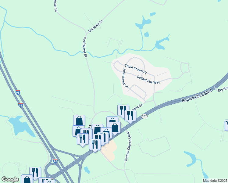 map of restaurants, bars, coffee shops, grocery stores, and more near 23203 Westwood Court in Ruther Glen
