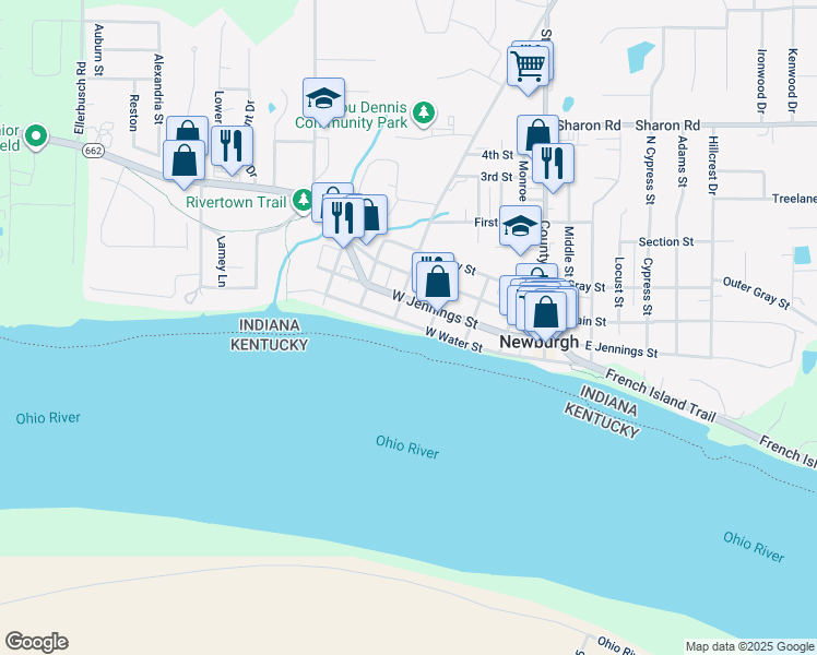 map of restaurants, bars, coffee shops, grocery stores, and more near 317 West Water Street in Newburgh