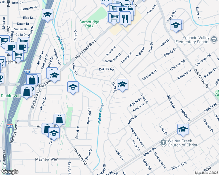 map of restaurants, bars, coffee shops, grocery stores, and more near 1059 Mohr Lane in Concord